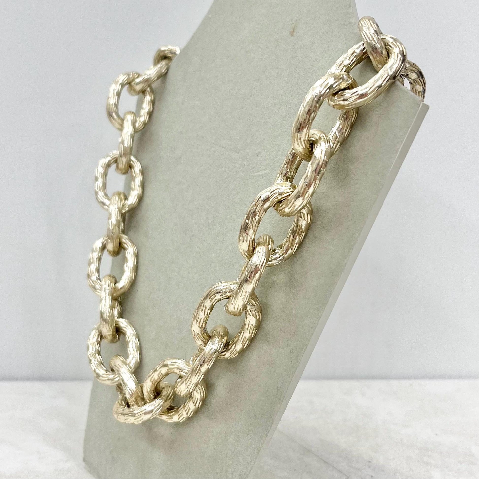 Vintage Chunky Light Gold Tone Textured Belcher Chain Necklace 1980’s Statement Chain MillyOliverVintage