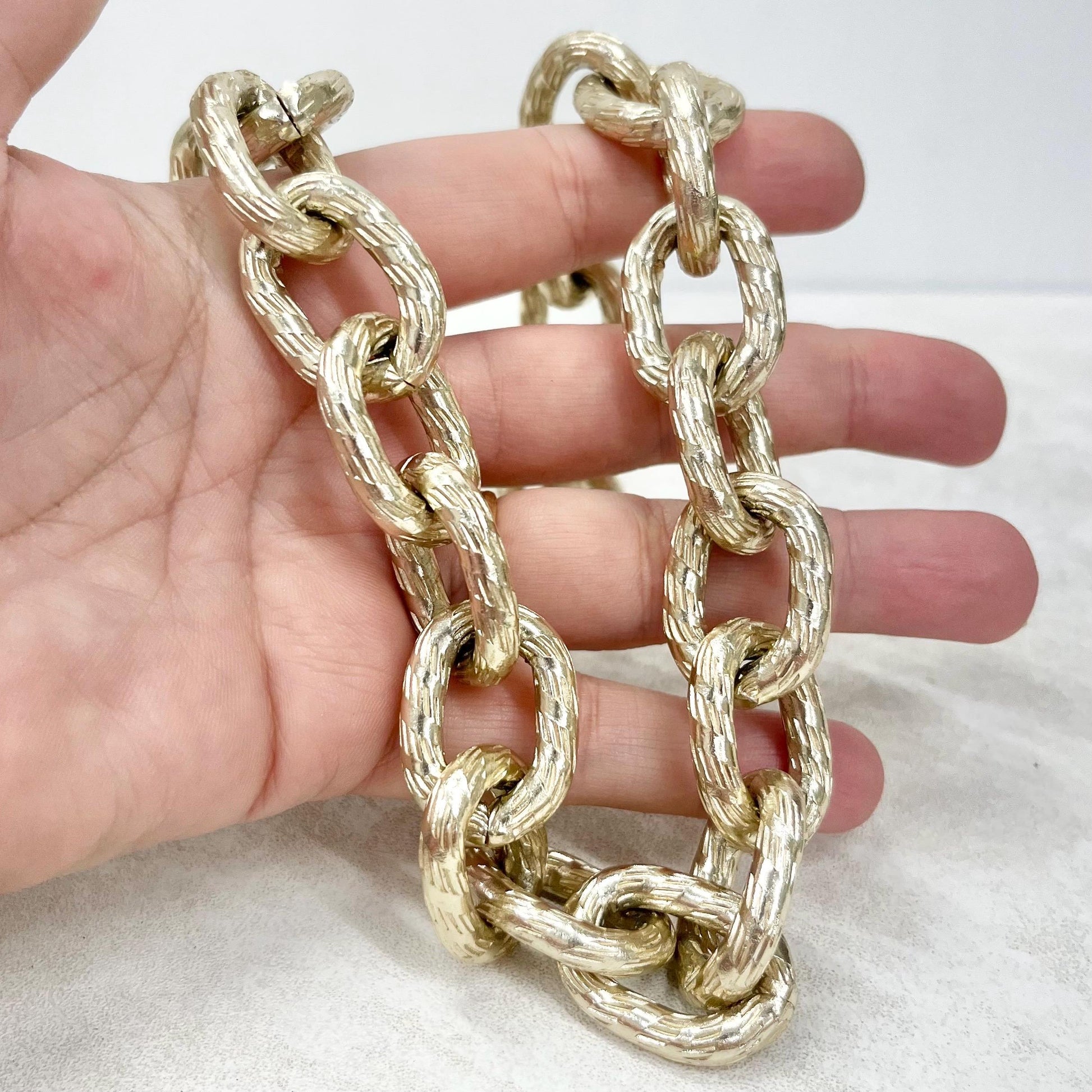 Vintage Chunky Light Gold Tone Textured Belcher Chain Necklace 1980’s Statement Chain MillyOliverVintage