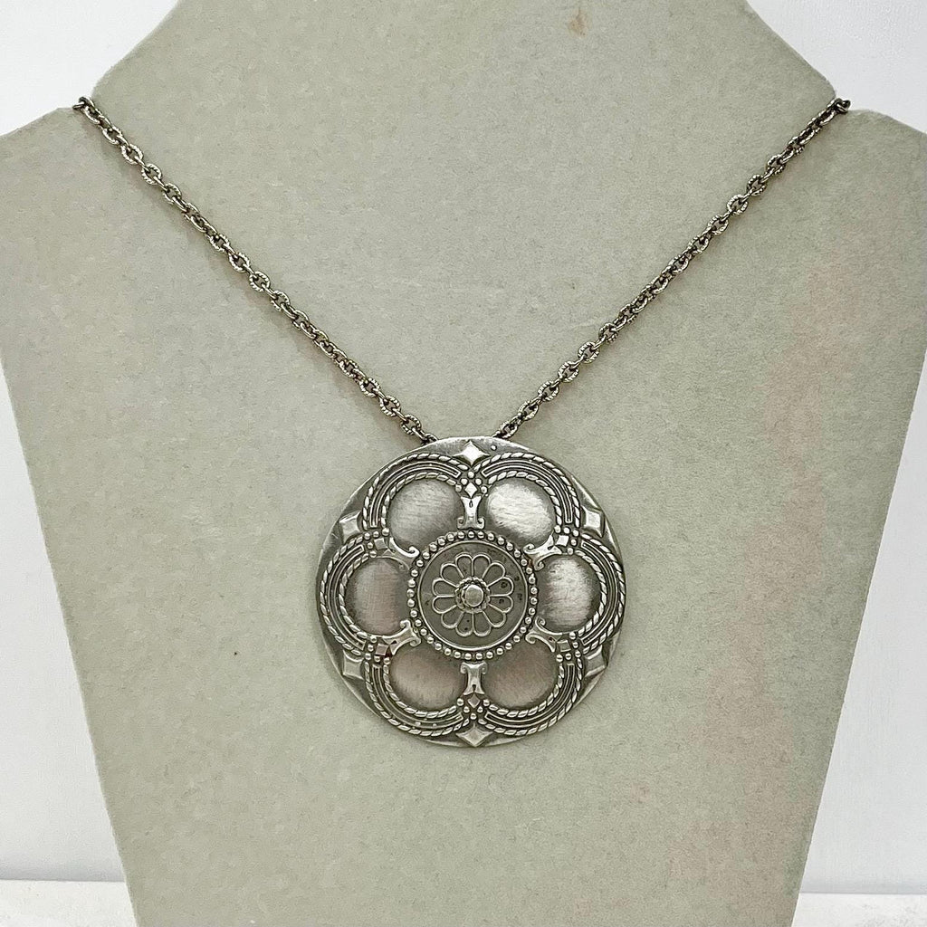Vintage 1970’s Norway Pewter Celtic Style Pendant Necklace with a 20” Curb Chain MillyOliverVintage