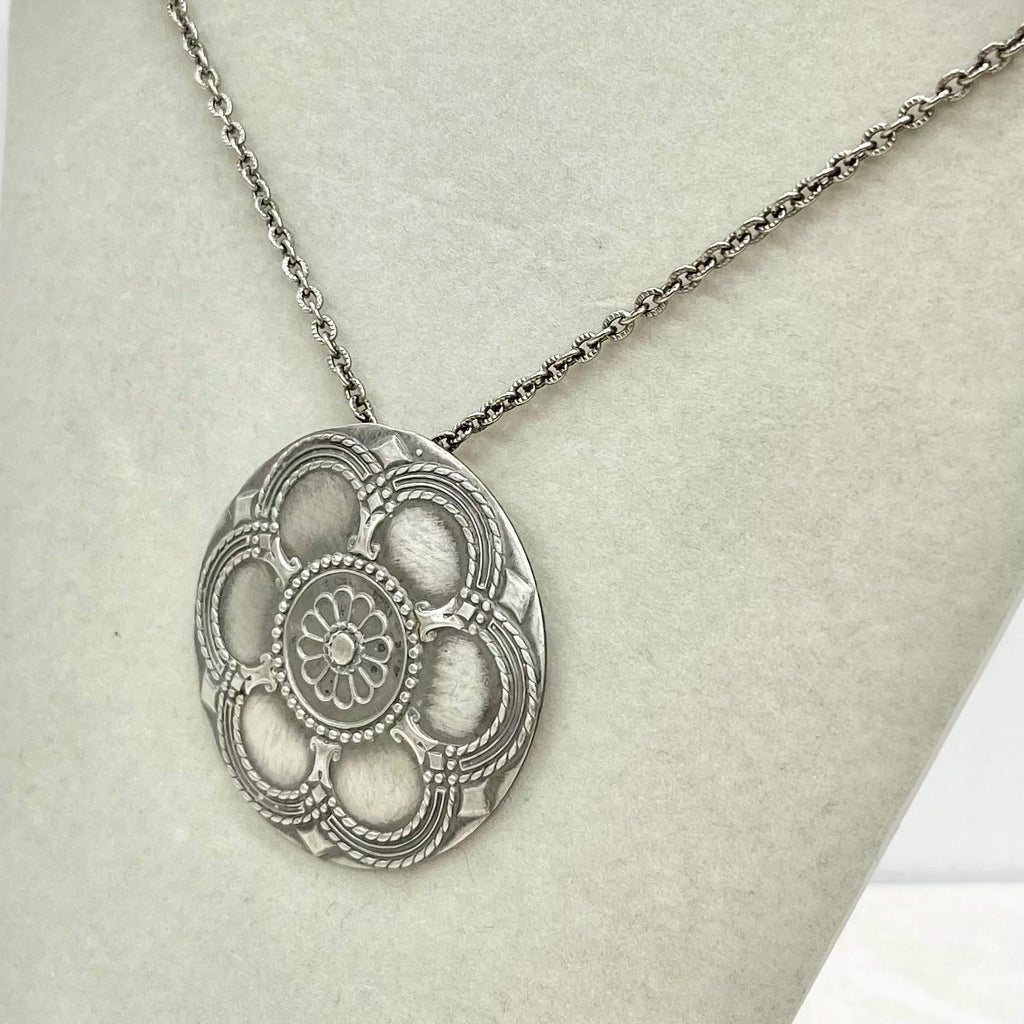 Vintage 1970’s Norway Pewter Celtic Style Pendant Necklace with a 20” Curb Chain MillyOliverVintage
