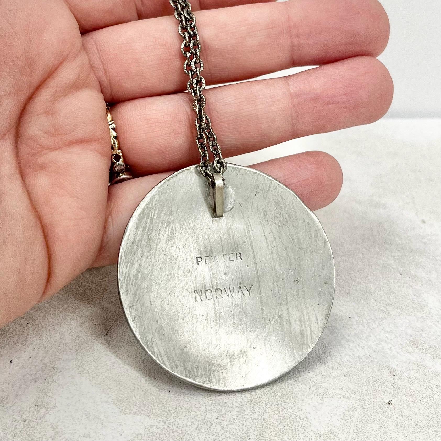 Vintage 1970’s Norway Pewter Celtic Style Pendant Necklace with a 20” Curb Chain MillyOliverVintage