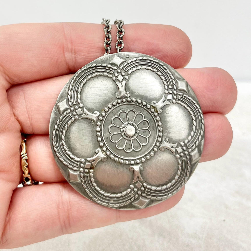 Vintage 1970’s Norway Pewter Celtic Style Pendant Necklace with a 20” Curb Chain MillyOliverVintage