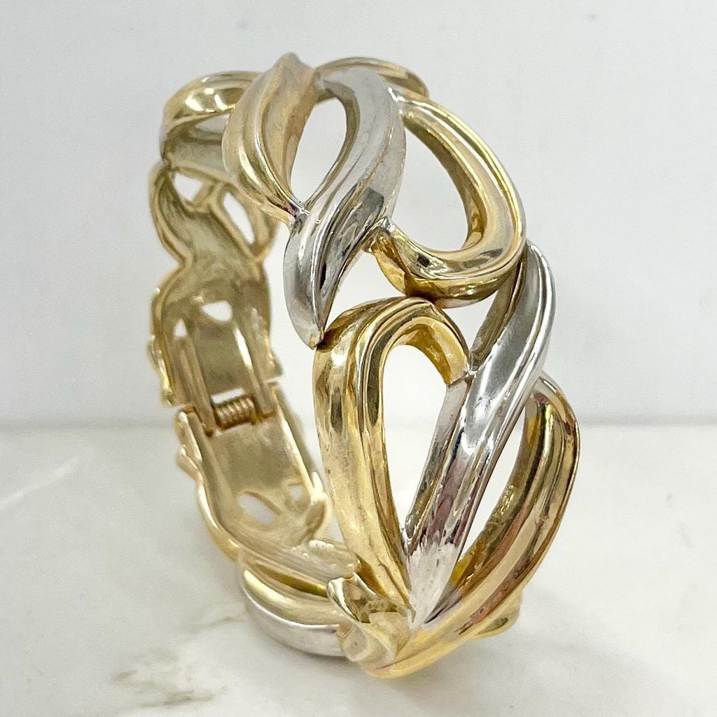 Vintage Wide Gold & Silver Tone 1980’s Bangle Filigree Design Costume Jewellery MillyOliverVintage