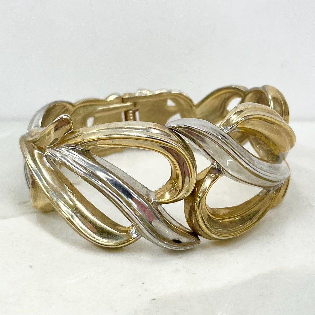 Vintage Wide Gold & Silver Tone 1980’s Bangle Filigree Design Costume Jewellery MillyOliverVintage