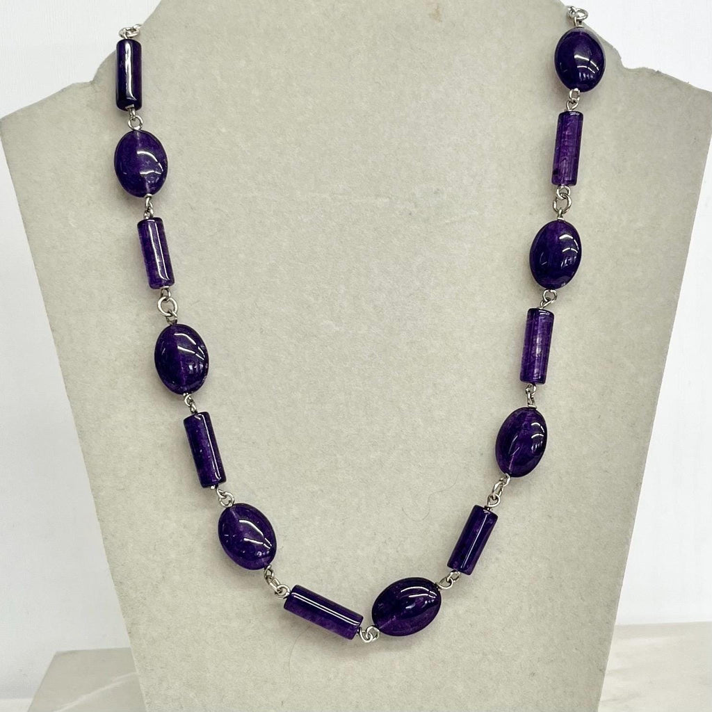 Handcrafted Sterling Silver & Amethyst Bead Necklace 14 - 17” Long MillyOliverVintage