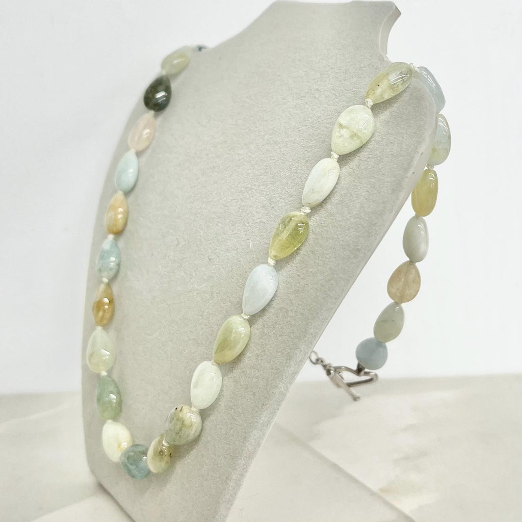 Handcrafted Aquamarine Semi Precious Bead Necklace 19” Long with a Heart Shaped Sterling Silver Toggle Clasp MillyOliverVintage