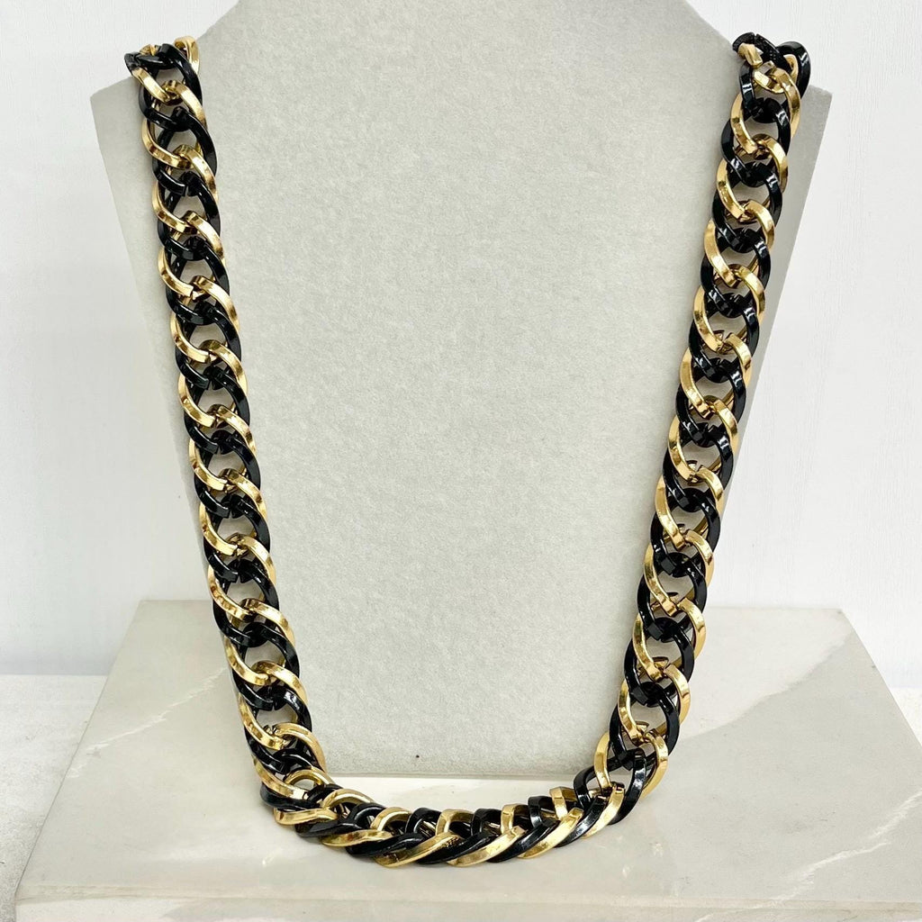 Vintage Chunky 22K Gold Plated Black & Gold Chain Necklace 1970’s - 1980’s Statement Power Chain MillyOliverVintage