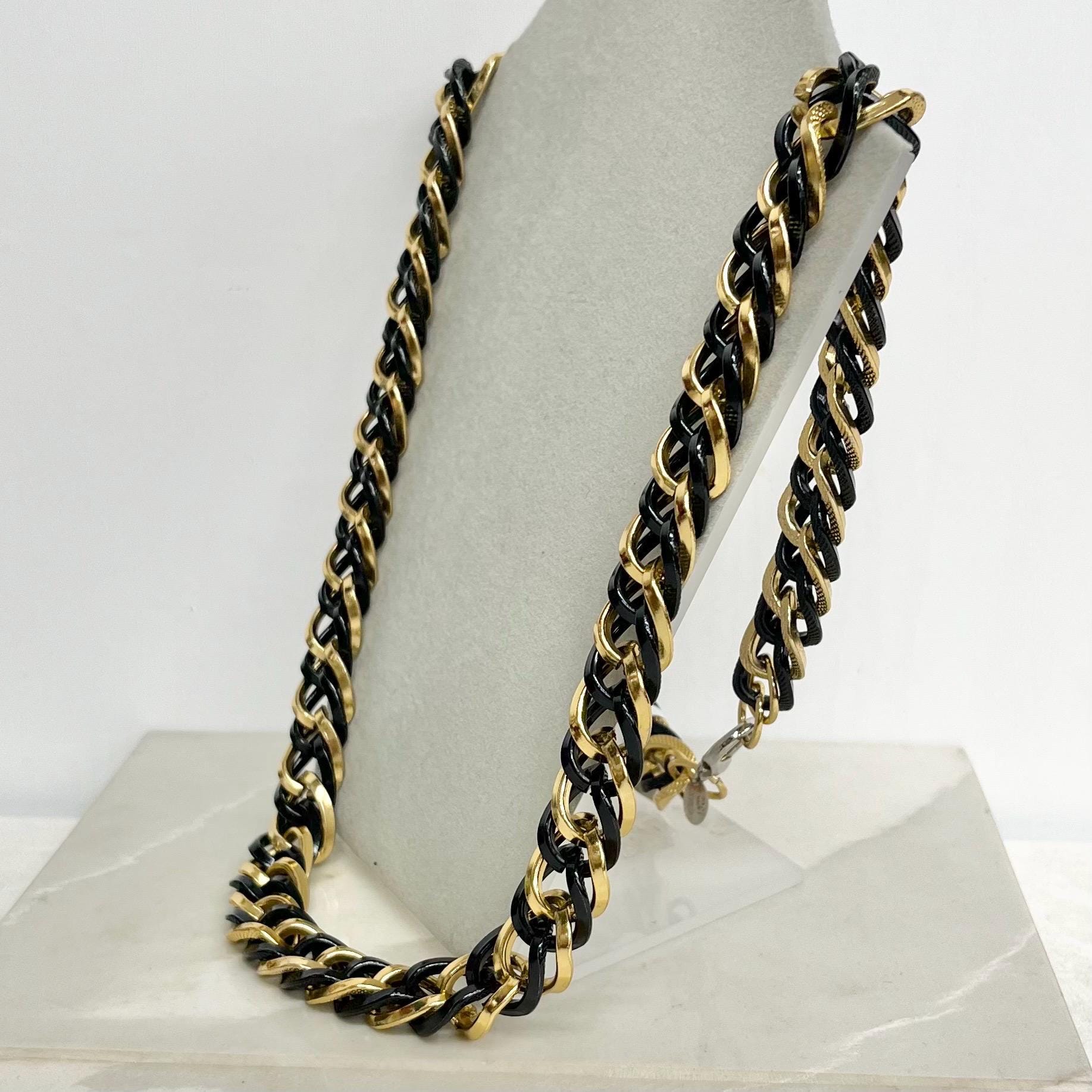Vintage Chunky 22K Gold Plated Black & Gold Chain Necklace 1970’s - 1980’s Statement Power Chain MillyOliverVintage
