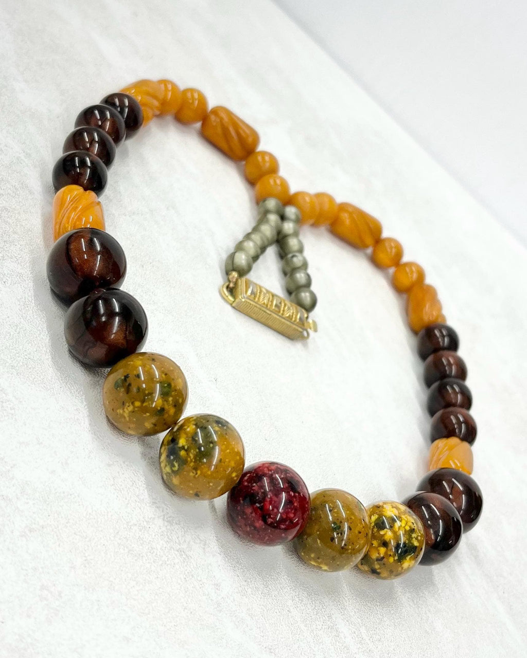 Antique Chunky Early Plastic / Bakelite Necklace Very Unusual Clasp Stamped Dep.Italy MillyOliverVintage