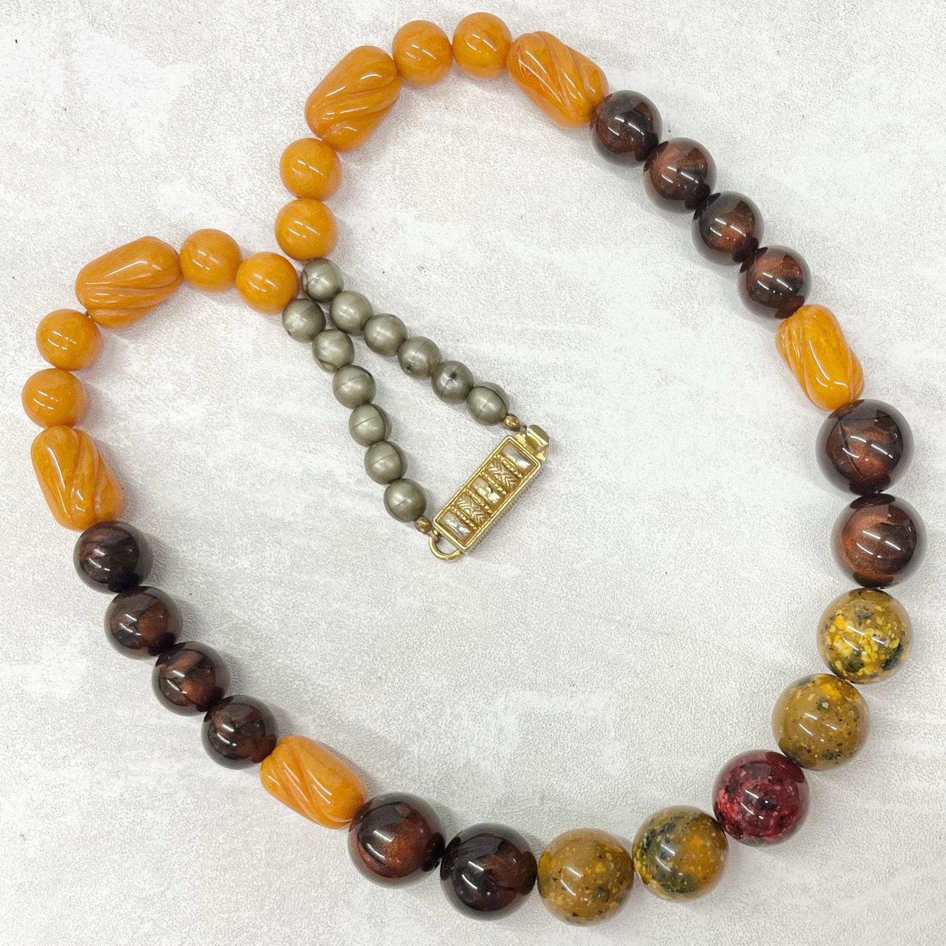 Antique Chunky Early Plastic / Bakelite Necklace Very Unusual Clasp Stamped Dep.Italy MillyOliverVintage