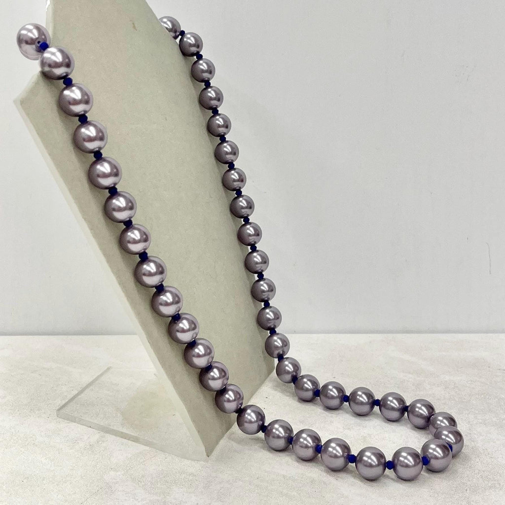 Vintage Chunky Lilac Purple & Royal Blue Glass Pearl Bead Necklace 27” Long MillyOliverVintage
