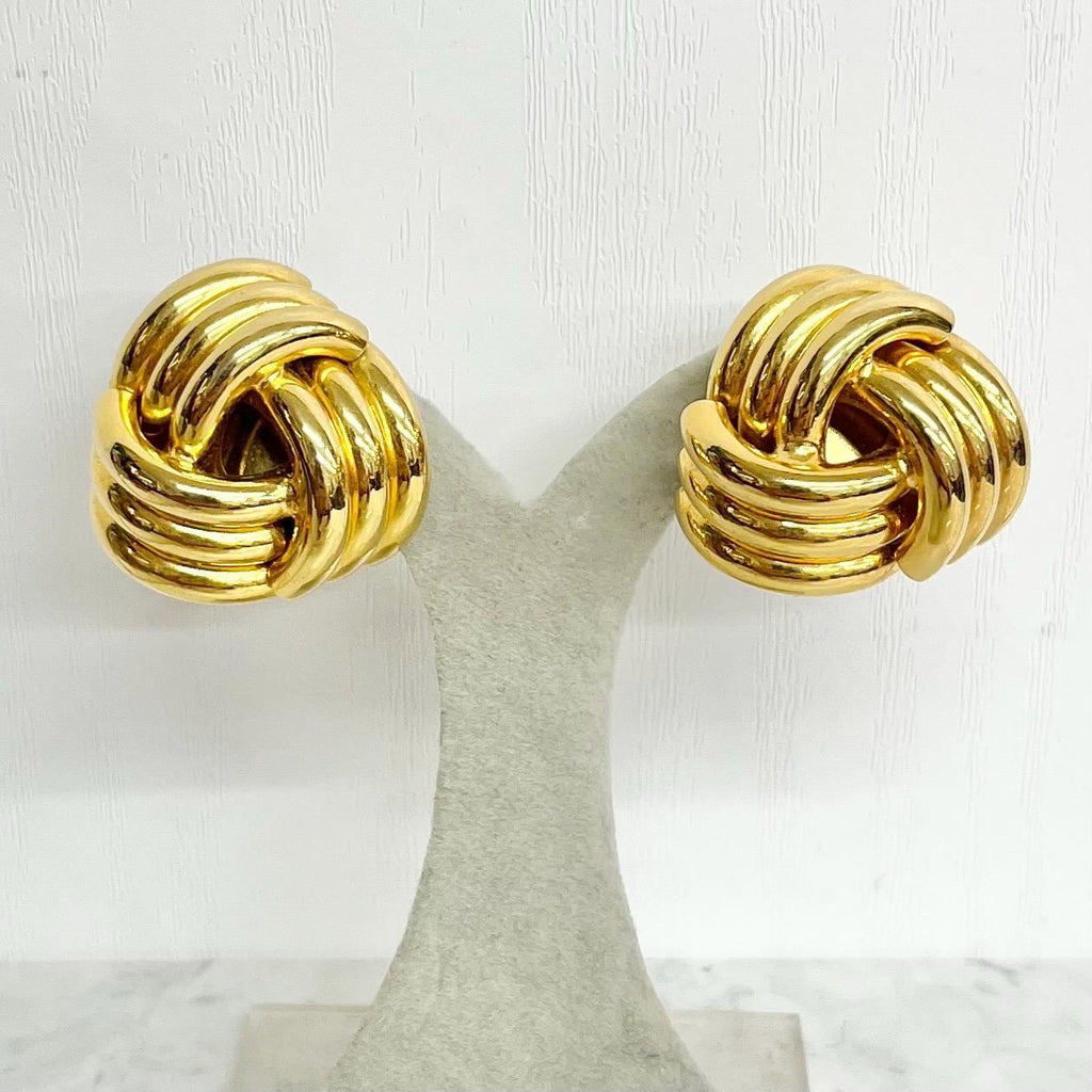 Trifari Gold Plate Knotted Clip On Earrings - Vintage Hollywood Glamour MillyOliverVintage
