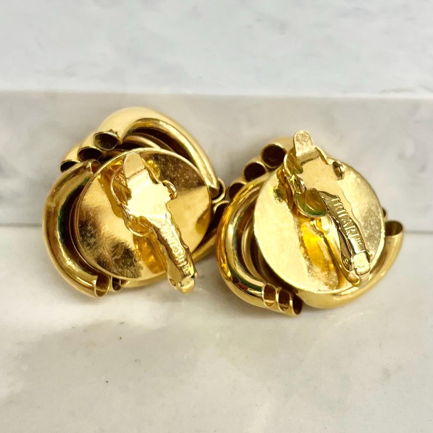 Trifari Gold Plate Knotted Clip On Earrings - Vintage Hollywood Glamour MillyOliverVintage