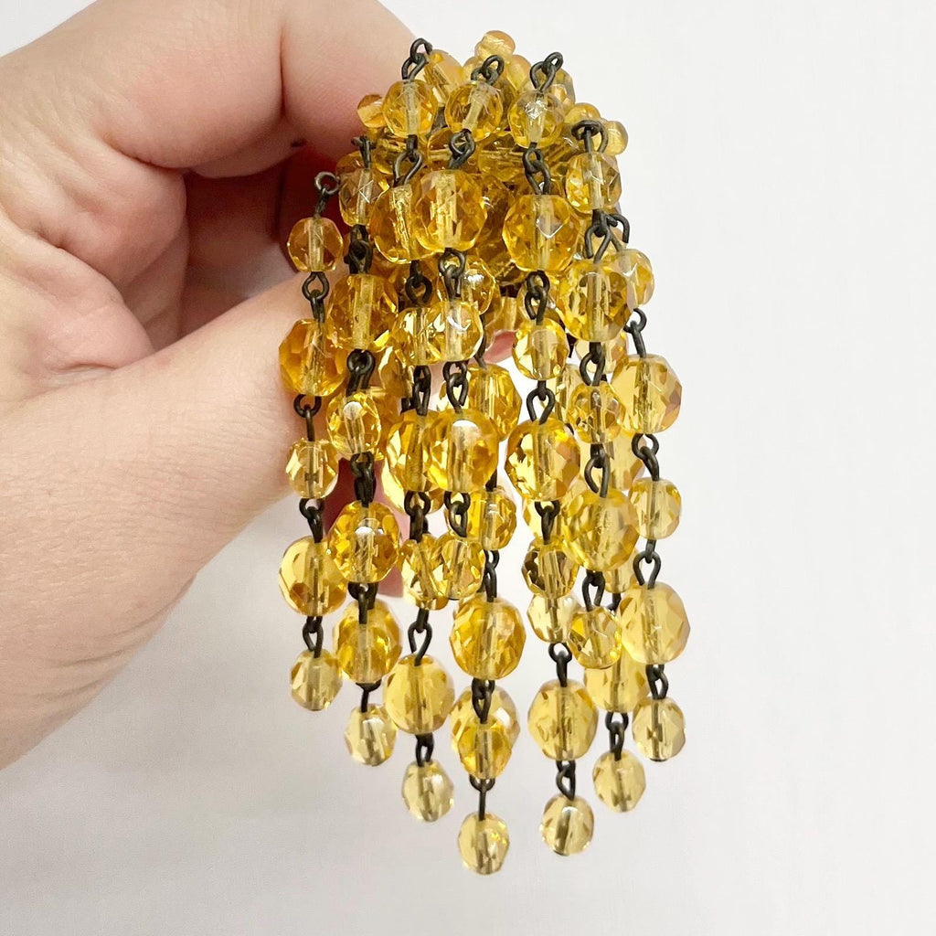 Golden Bead Cluster Drop Waterfall Brooch - Vintage Statement Jewellery MillyOliverVintage