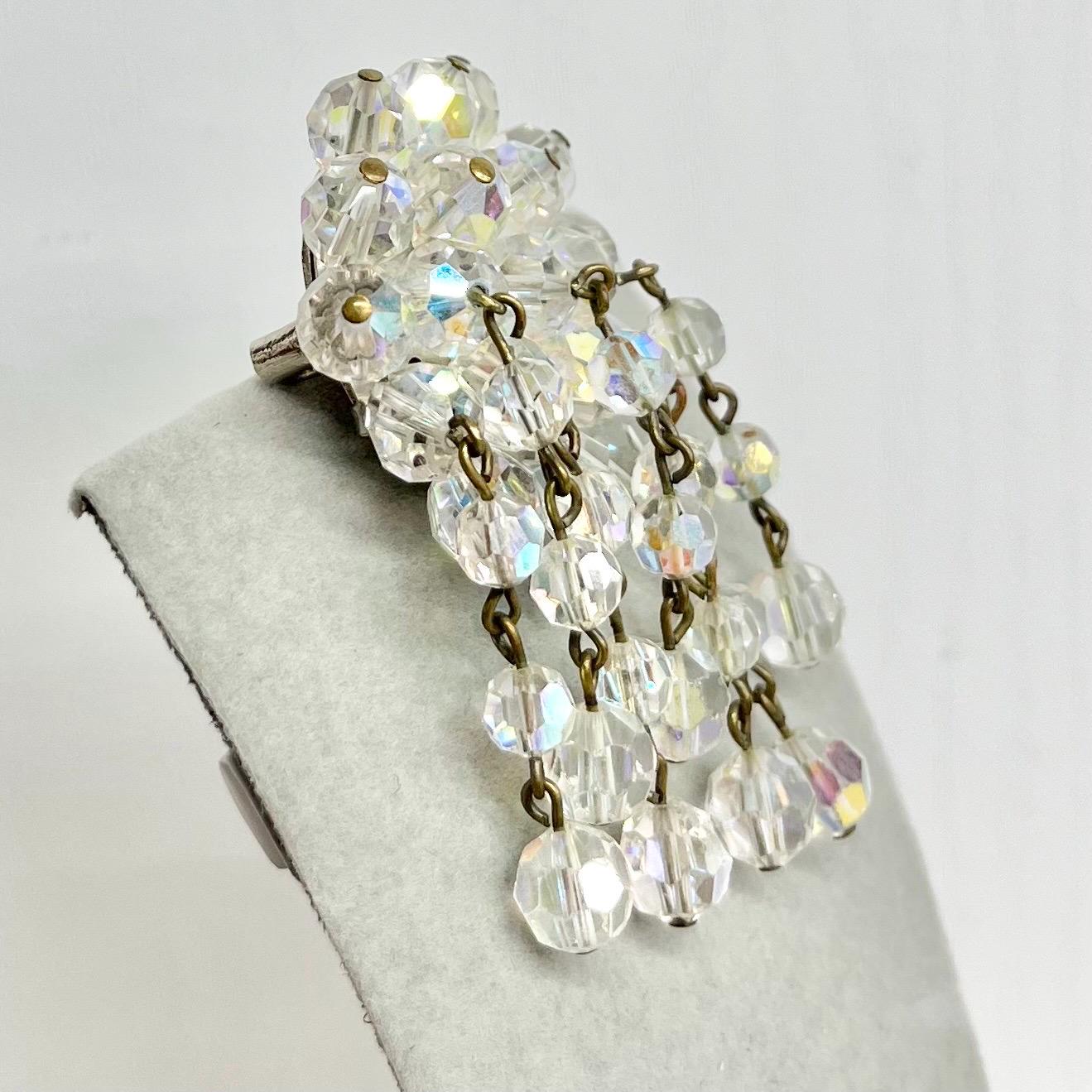 Aurora Borealis Crystal Bead Cluster Drop Waterfall Brooch - Vintage Statement Jewellery MillyOliverVintage