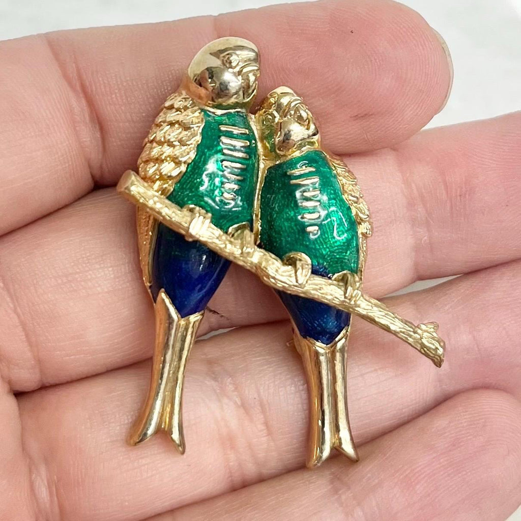 Vintage Stunning Gold Tone Enamel Love Bird Brooch Great Quality Costume Jewellery Statement Piece MillyOliverVintage