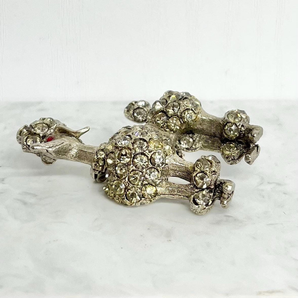 BSK Signed Poodle Dog Brooch Silver Tone Diamante Crystal Studded - Vintage made in New York MillyOliverVintage