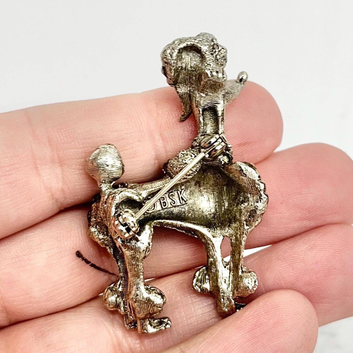 BSK Signed Poodle Dog Brooch Silver Tone Diamante Crystal Studded - Vintage made in New York MillyOliverVintage