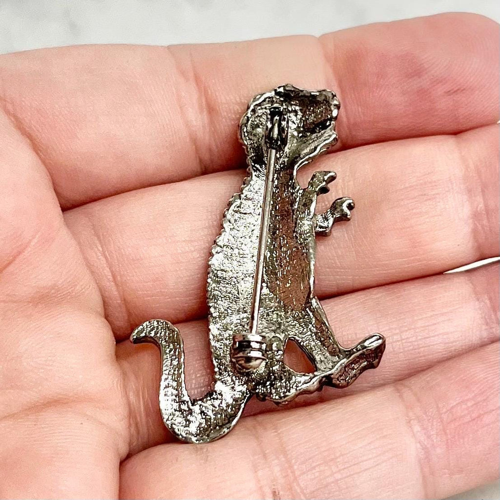 T-Rex Dinosaur Brooch - Vintage Silver Tone Metal MillyOliverVintage