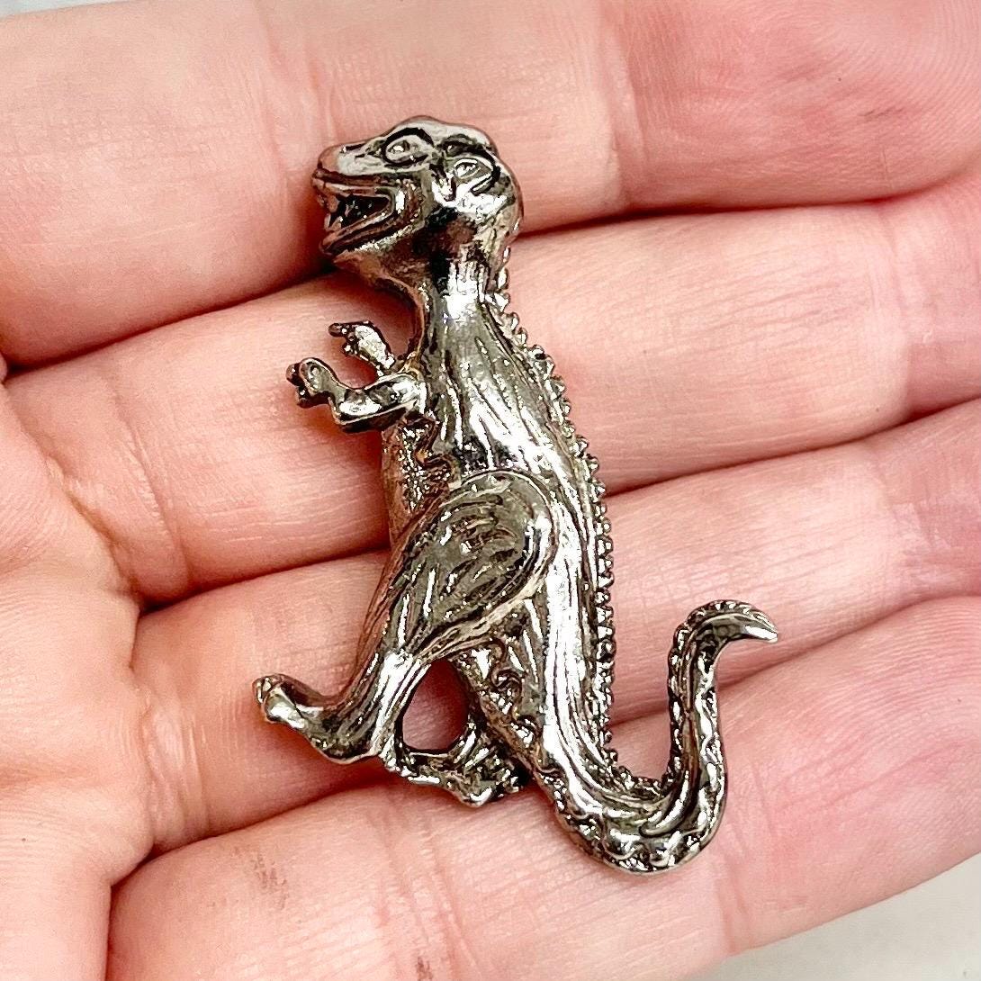 T-Rex Dinosaur Brooch - Vintage Silver Tone Metal MillyOliverVintage