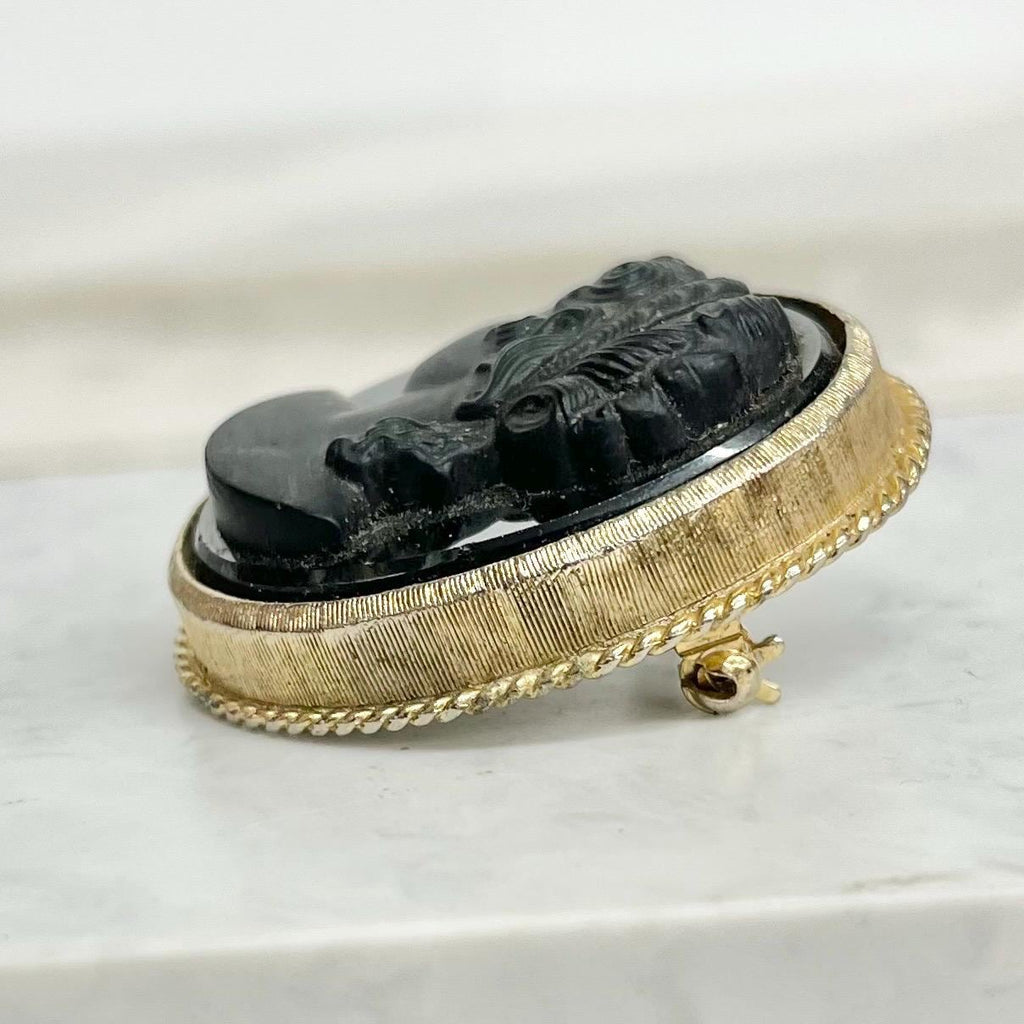 Victorian Style Mourning Cameo Brooch: Vintage Gold Tone MillyOliverVintage