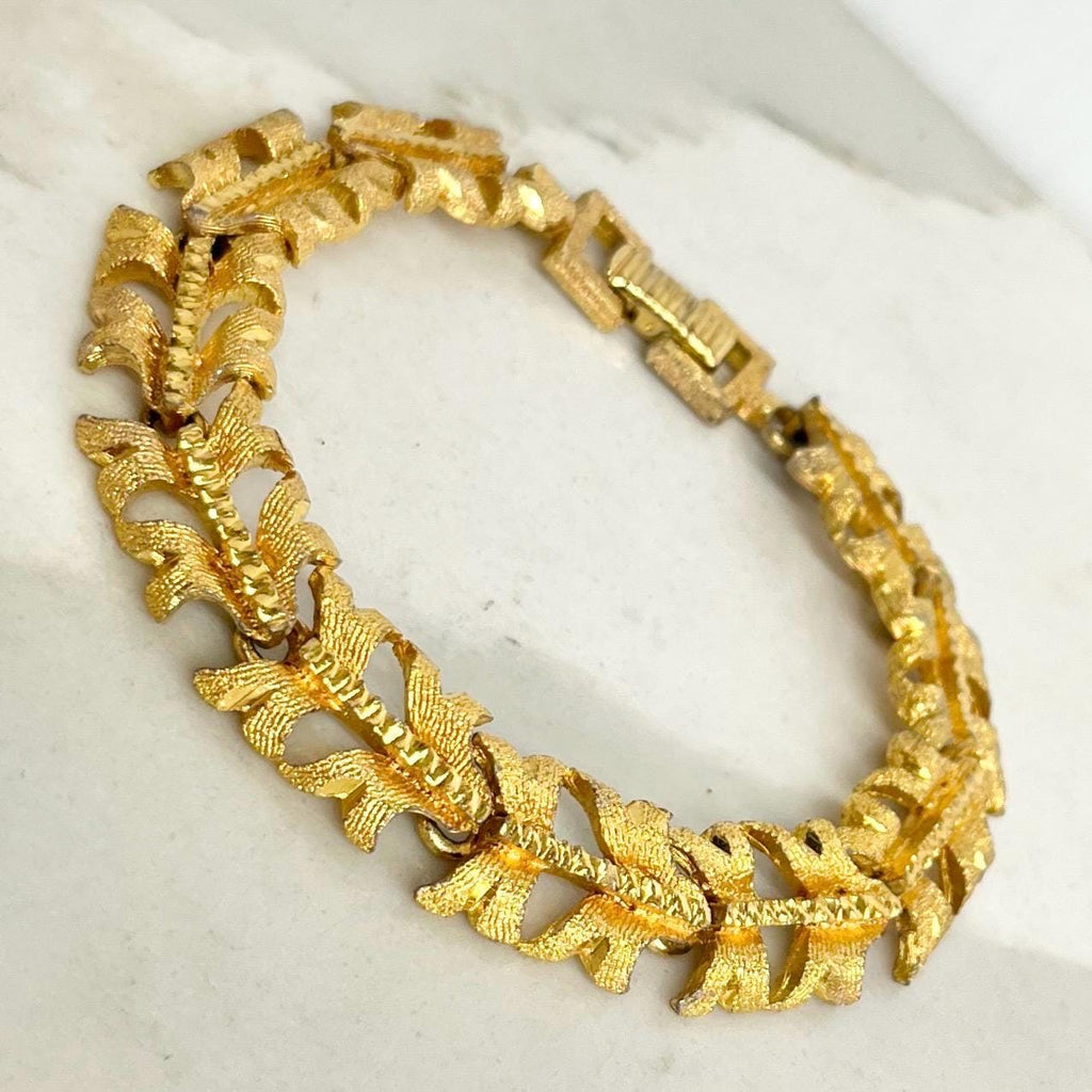 Vintage Gold Plate 1970’s Brutalist Bracelet Textured & Glossy Unusual Link Costume Jewellery 8” MillyOliverVintage