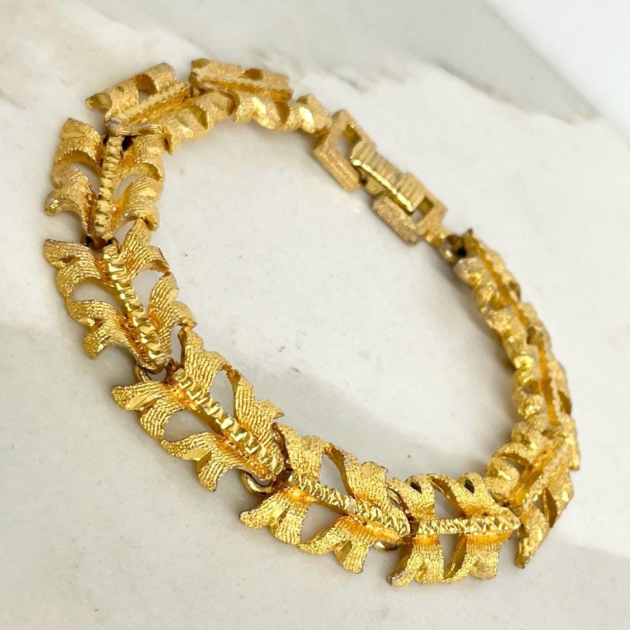 Vintage Gold Plate 1970’s Brutalist Bracelet Textured & Glossy Unusual Link Costume Jewellery 8” MillyOliverVintage
