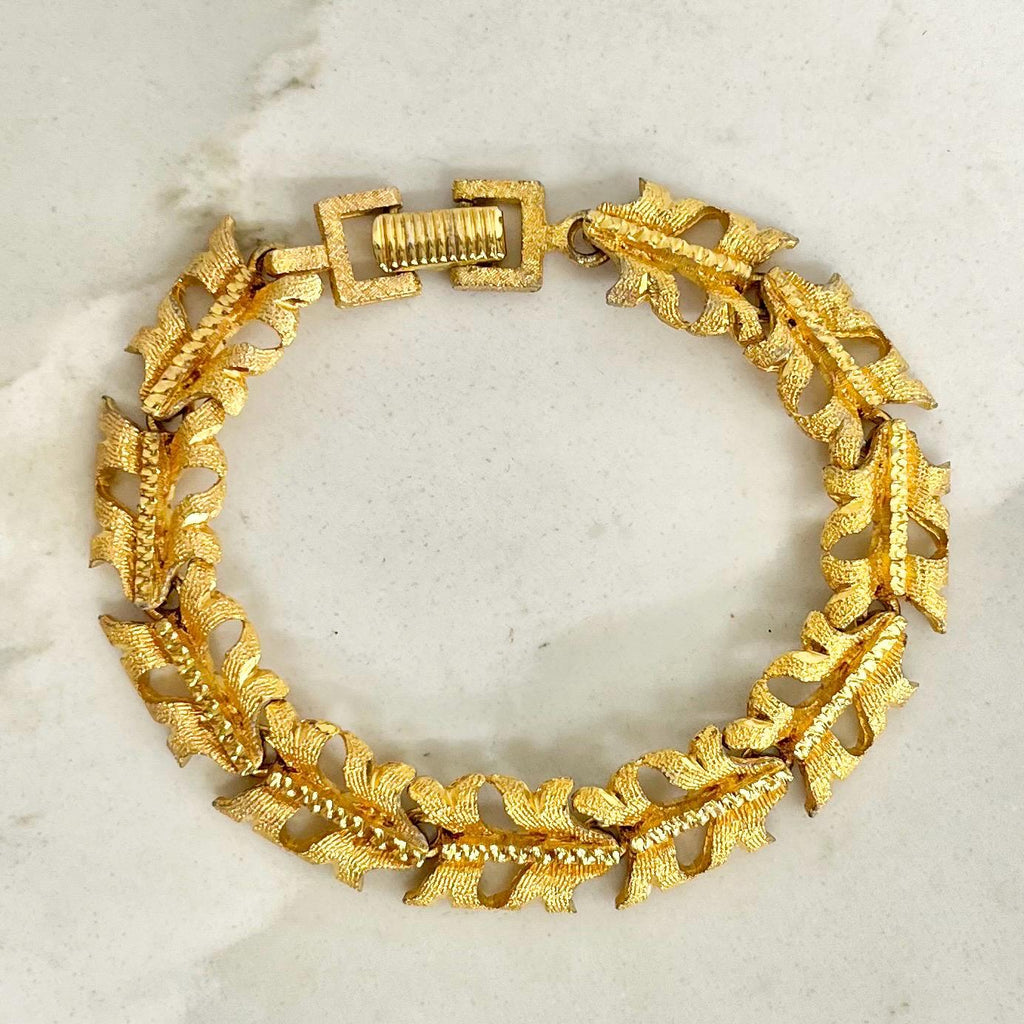 Vintage Gold Plate 1970’s Brutalist Bracelet Textured & Glossy Unusual Link Costume Jewellery 8” MillyOliverVintage