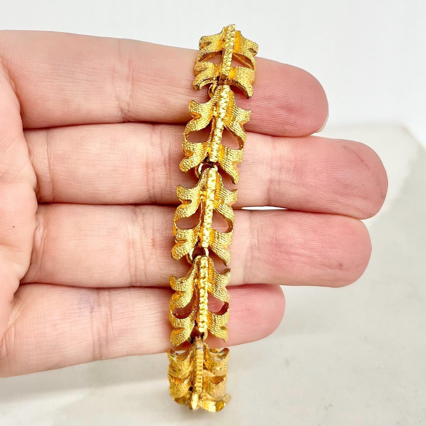Vintage Gold Plate 1970’s Brutalist Bracelet Textured & Glossy Unusual Link Costume Jewellery 8” MillyOliverVintage