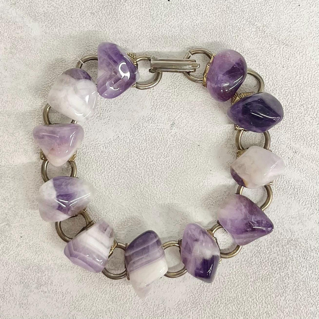 Amethyst Gold Tone 1970’s Vintage Stone Bracelet Semi Precious Costume Jewellery 7” MillyOliverVintage