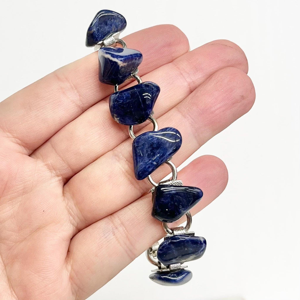 Blue Sodalite Silver Tone 1970’s Vintage Stone Bracelet Semi Precious Costume Jewellery 7” MillyOliverVintage