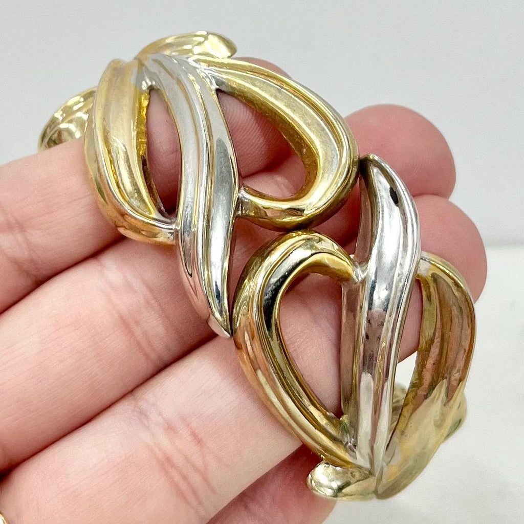 Vintage Wide Gold & Silver Tone 1980’s Bangle Filigree Design Costume Jewellery MillyOliverVintage