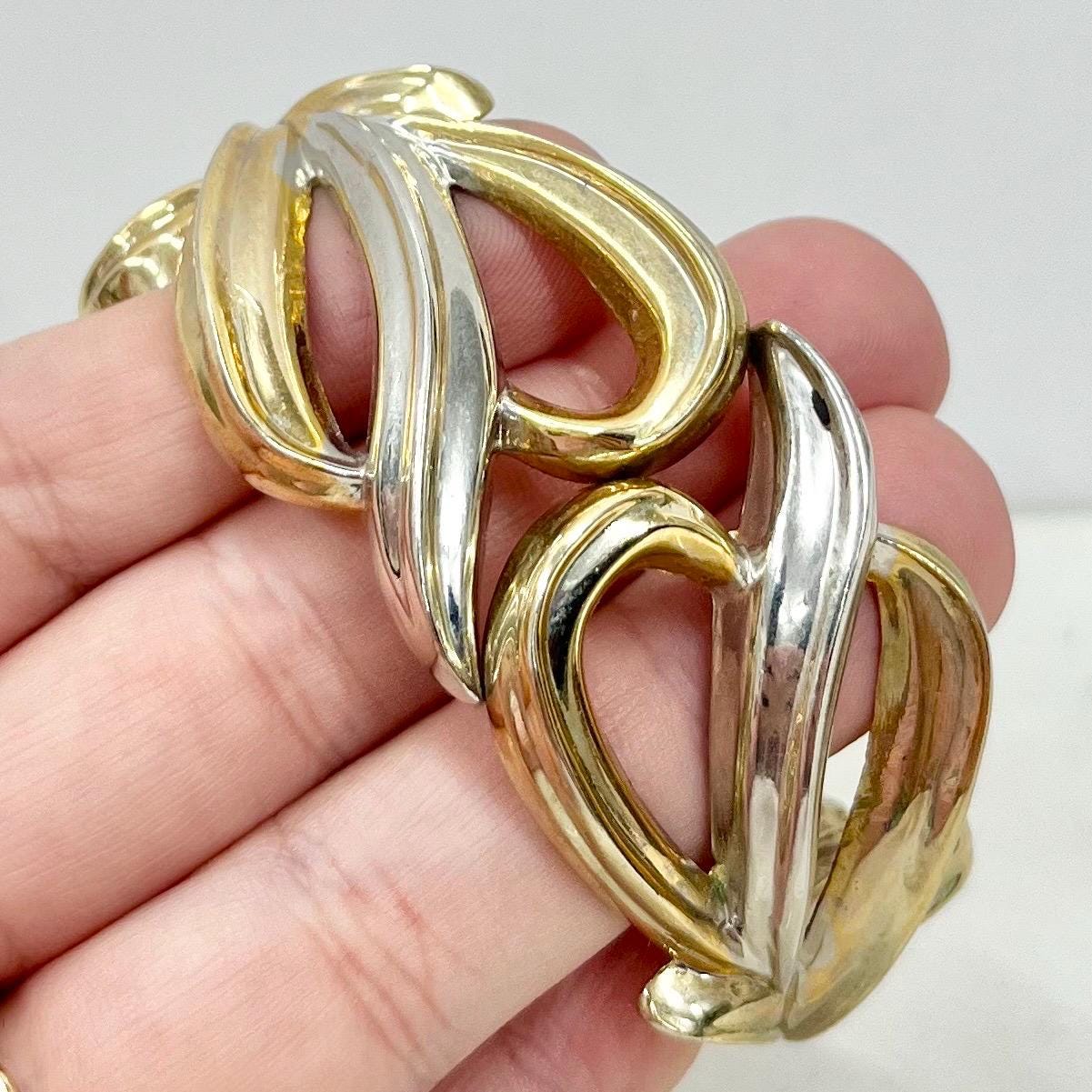 Vintage Wide Gold & Silver Tone 1980’s Bangle Filigree Design Costume Jewellery MillyOliverVintage