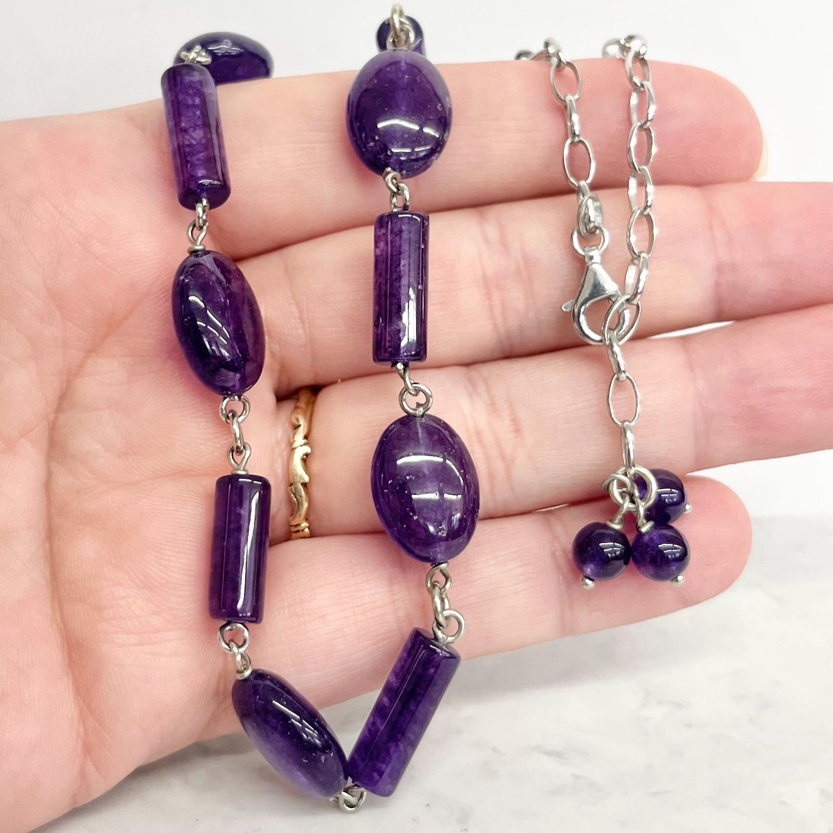 Handcrafted Sterling Silver & Amethyst Bead Necklace 14 - 17” Long MillyOliverVintage