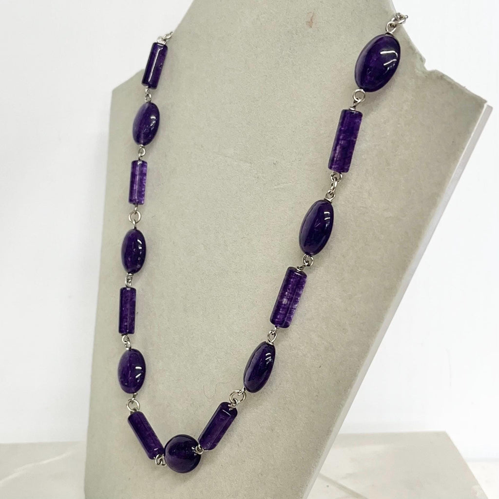 Handcrafted Sterling Silver & Amethyst Bead Necklace 14 - 17” Long MillyOliverVintage