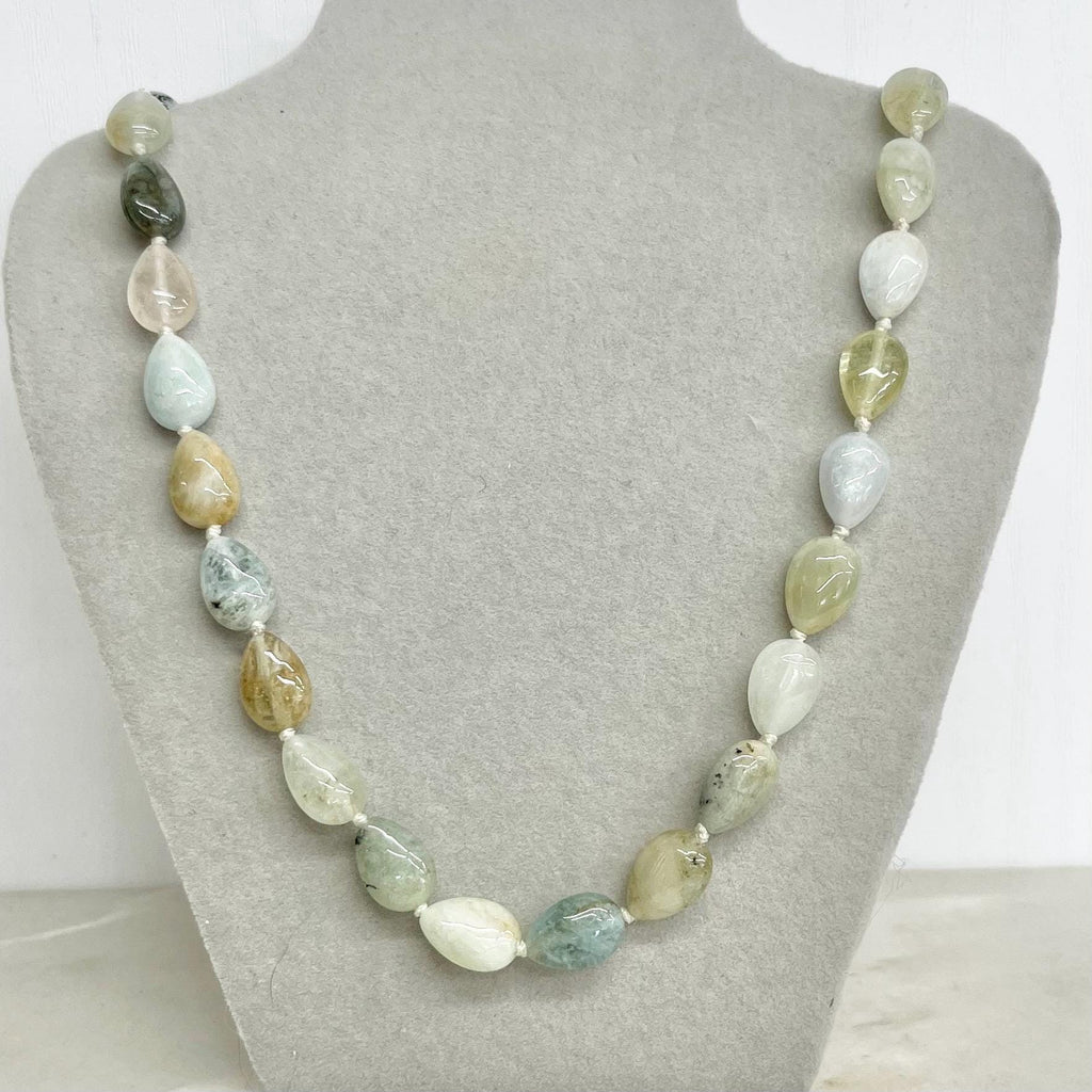 Handcrafted Aquamarine Semi Precious Bead Necklace 19” Long with a Heart Shaped Sterling Silver Toggle Clasp MillyOliverVintage