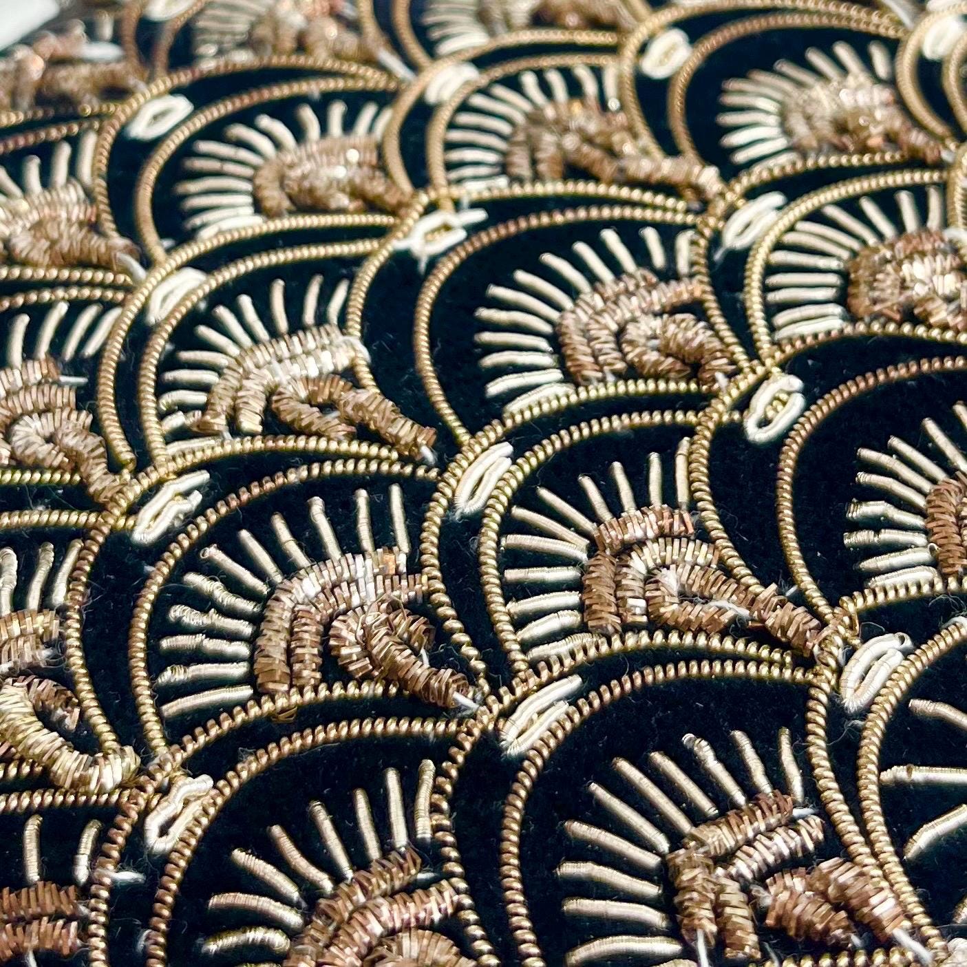 Vintage Zardozi Evening Clutch Bag Black & Gold Beaded on Velvet with a Long Strap MillyOliverVintage