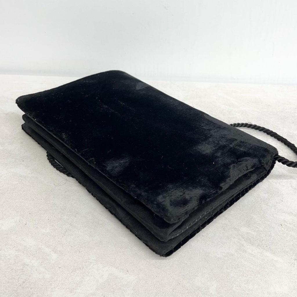 Vintage Zardozi Evening Clutch Bag Black & Gold Beaded on Velvet with a Long Strap MillyOliverVintage