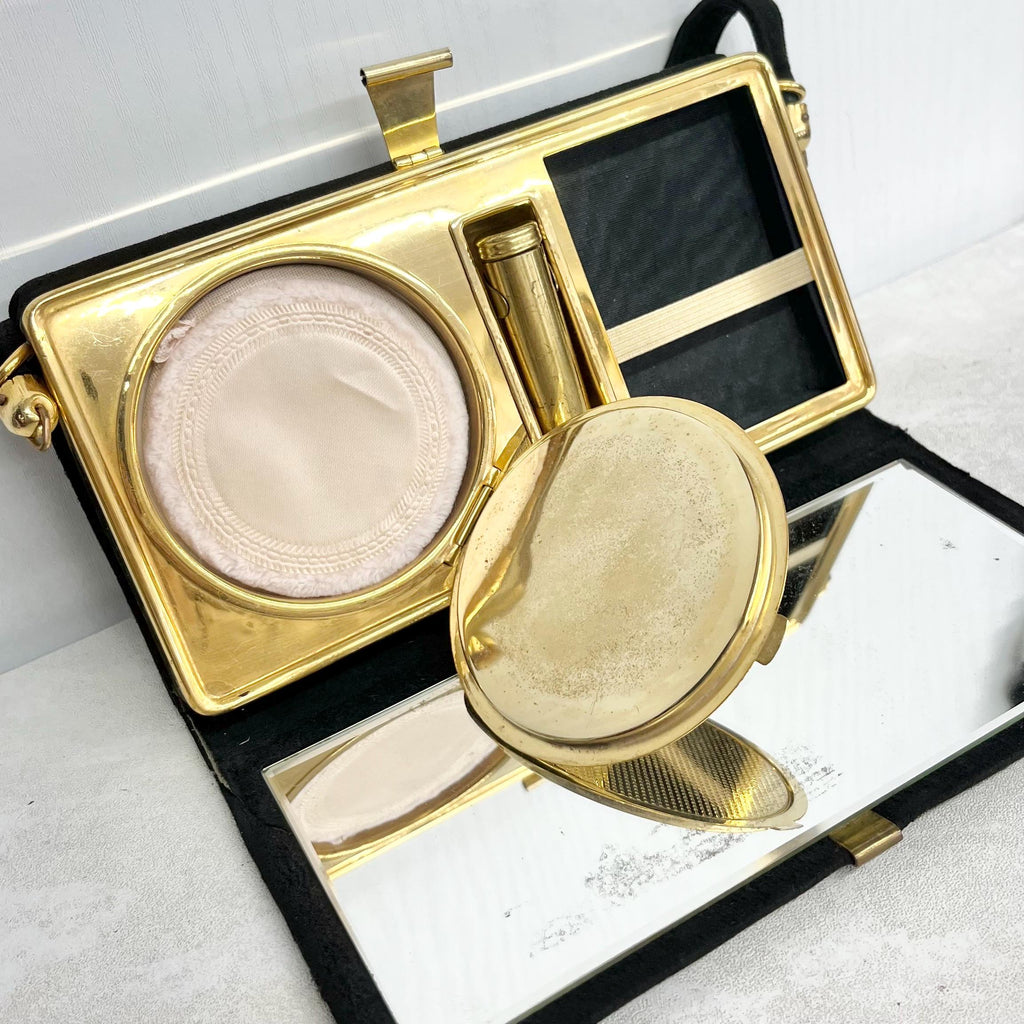 Vintage French 1950’s Evening Bag Compact Vanity Case with Mirror Powder Compact & Lipstick Compartment MillyOliverVintage
