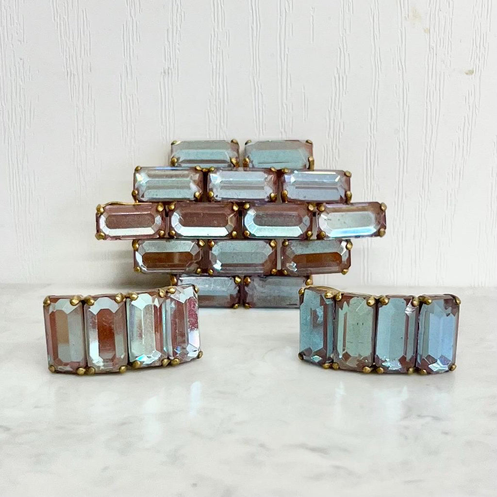 Vintage Saphiret Sappharine Brooch and Clip On Earrings Set : Art Deco Style 1950’s MillyOliverVintage