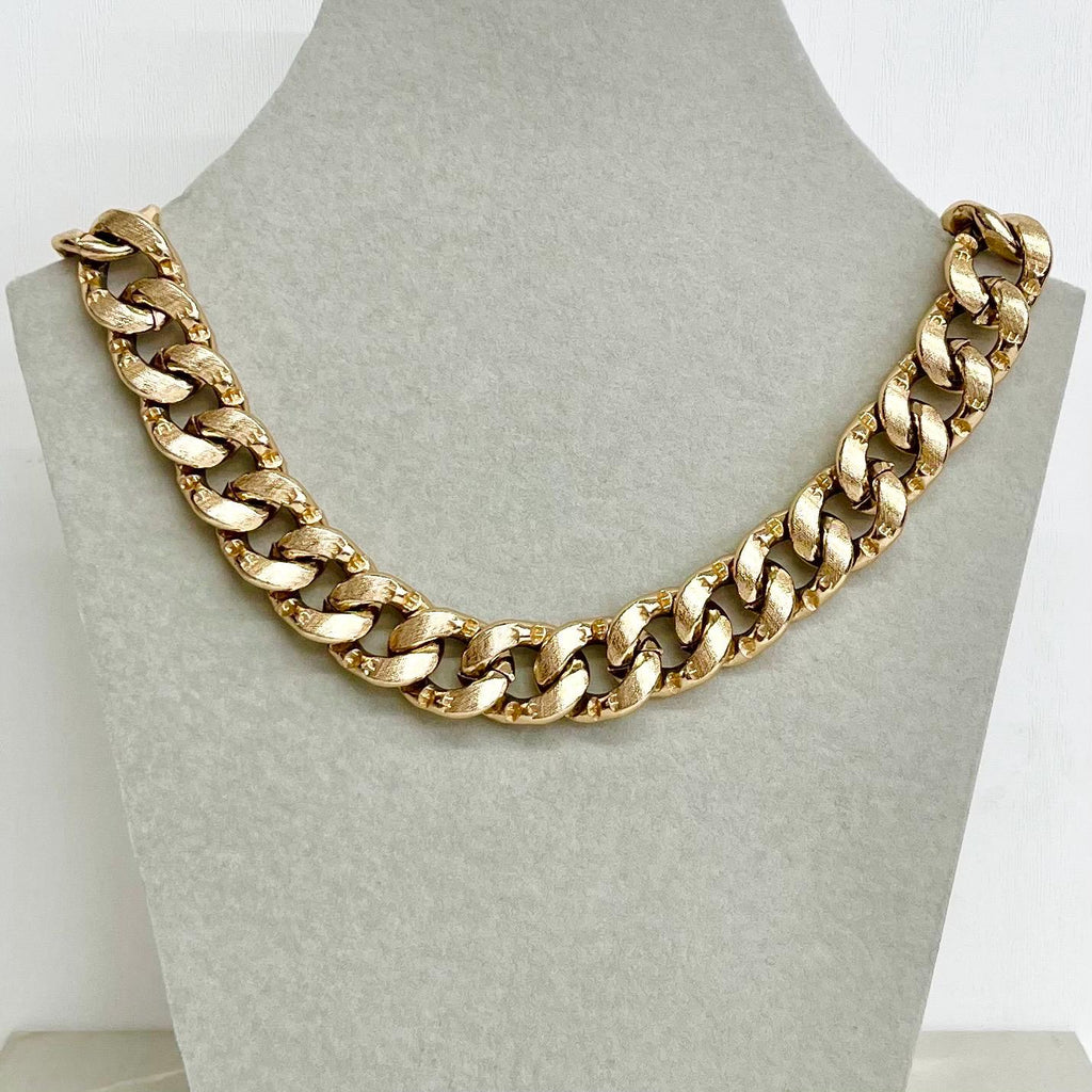 Vintage Flat Curb Chain Necklace 1970’s - 1980’s Gold Plated Chunky Textured 16” Long 15mm Wide MillyOliverVintage