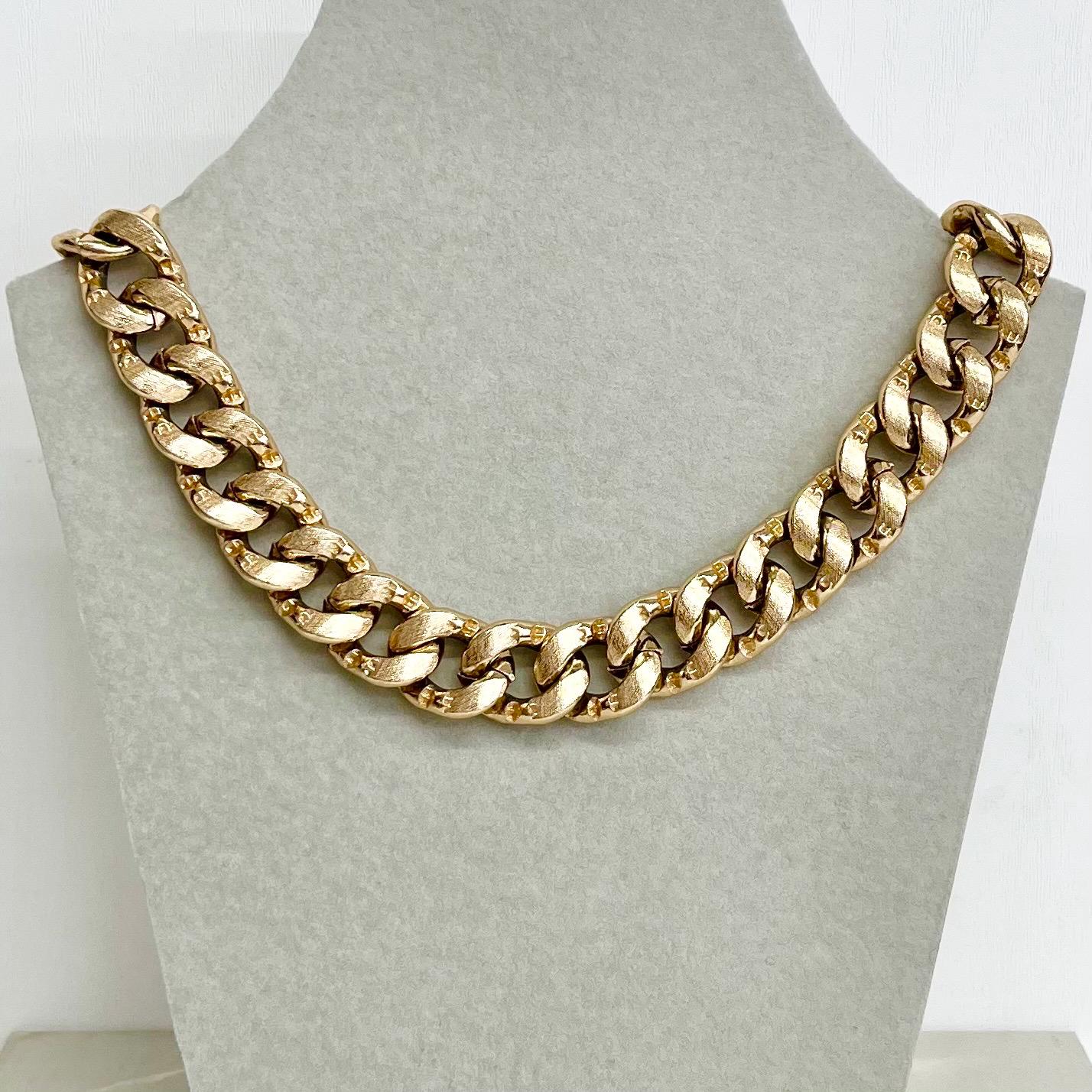 Vintage Flat Curb Chain Necklace 1970’s - 1980’s Gold Plated Chunky Textured 16” Long 15mm Wide MillyOliverVintage