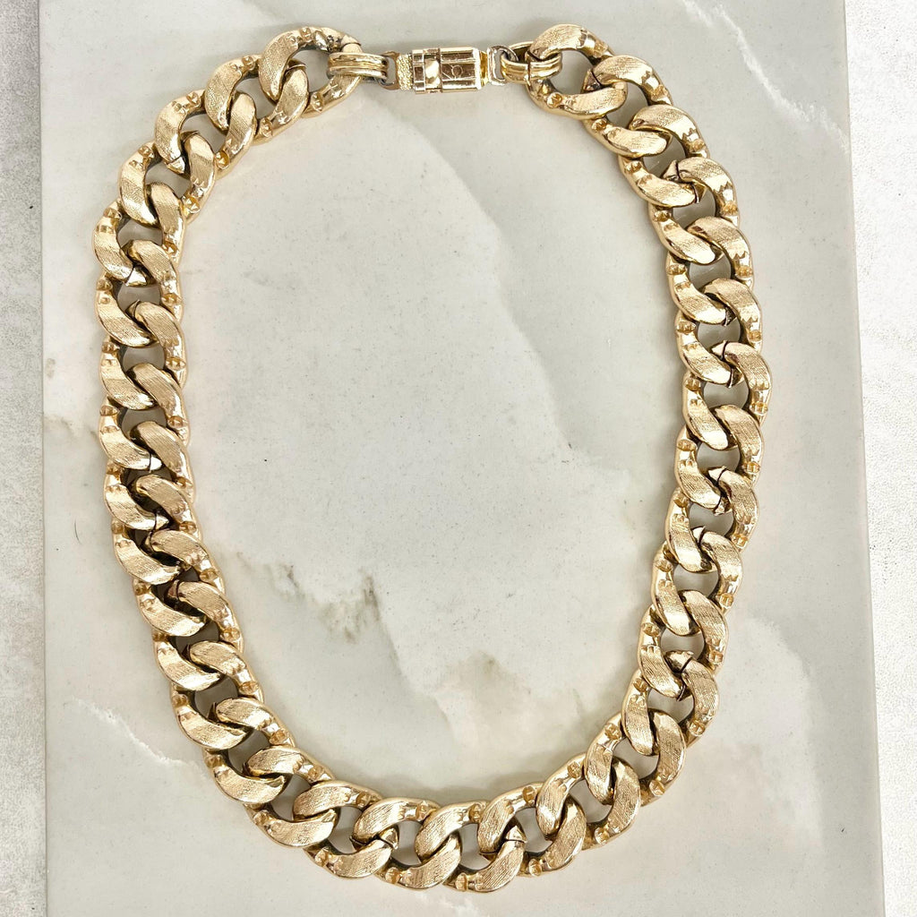 Vintage Flat Curb Chain Necklace 1970’s - 1980’s Gold Plated Chunky Textured 16” Long 15mm Wide MillyOliverVintage