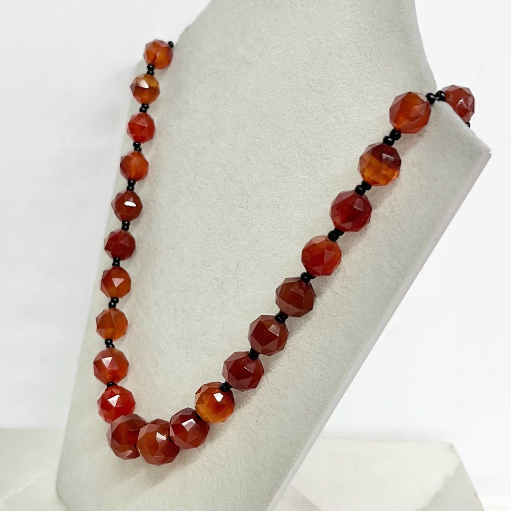 Antique Art Deco Unusual Rose Cut Orange Carnelian Bead Necklace Graduating Semi Precious Beads Long 19” MillyOliverVintage