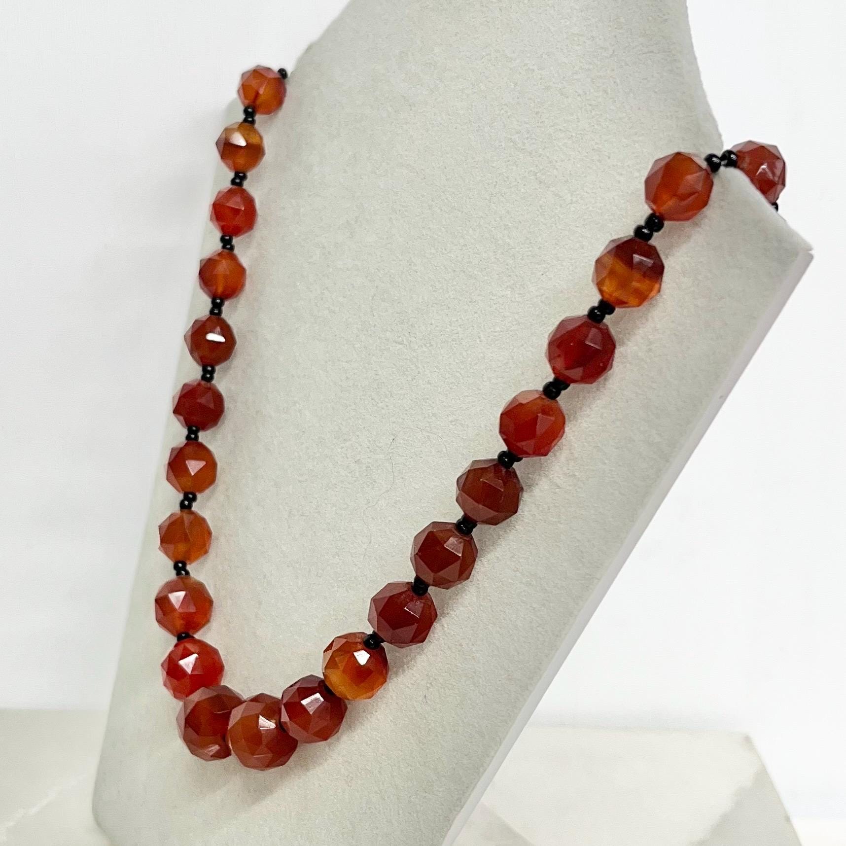 Antique Art Deco Unusual Rose Cut Orange Carnelian Bead Necklace Graduating Semi Precious Beads Long 19” MillyOliverVintage