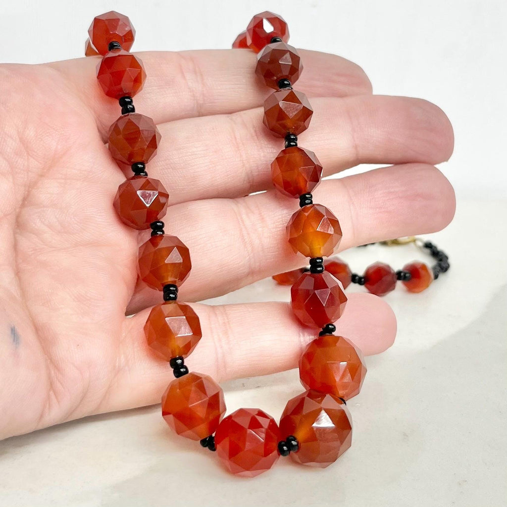 Antique Art Deco Unusual Rose Cut Orange Carnelian Bead Necklace Graduating Semi Precious Beads Long 19” MillyOliverVintage
