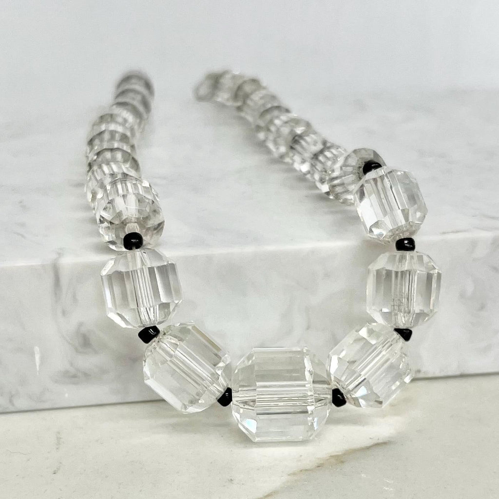 Art Deco 1930’s Clear Glass Graduated Barrel Beaded Necklace Excellent Quality Beads Vintage Jewellery 16” Long MillyOliverVintage