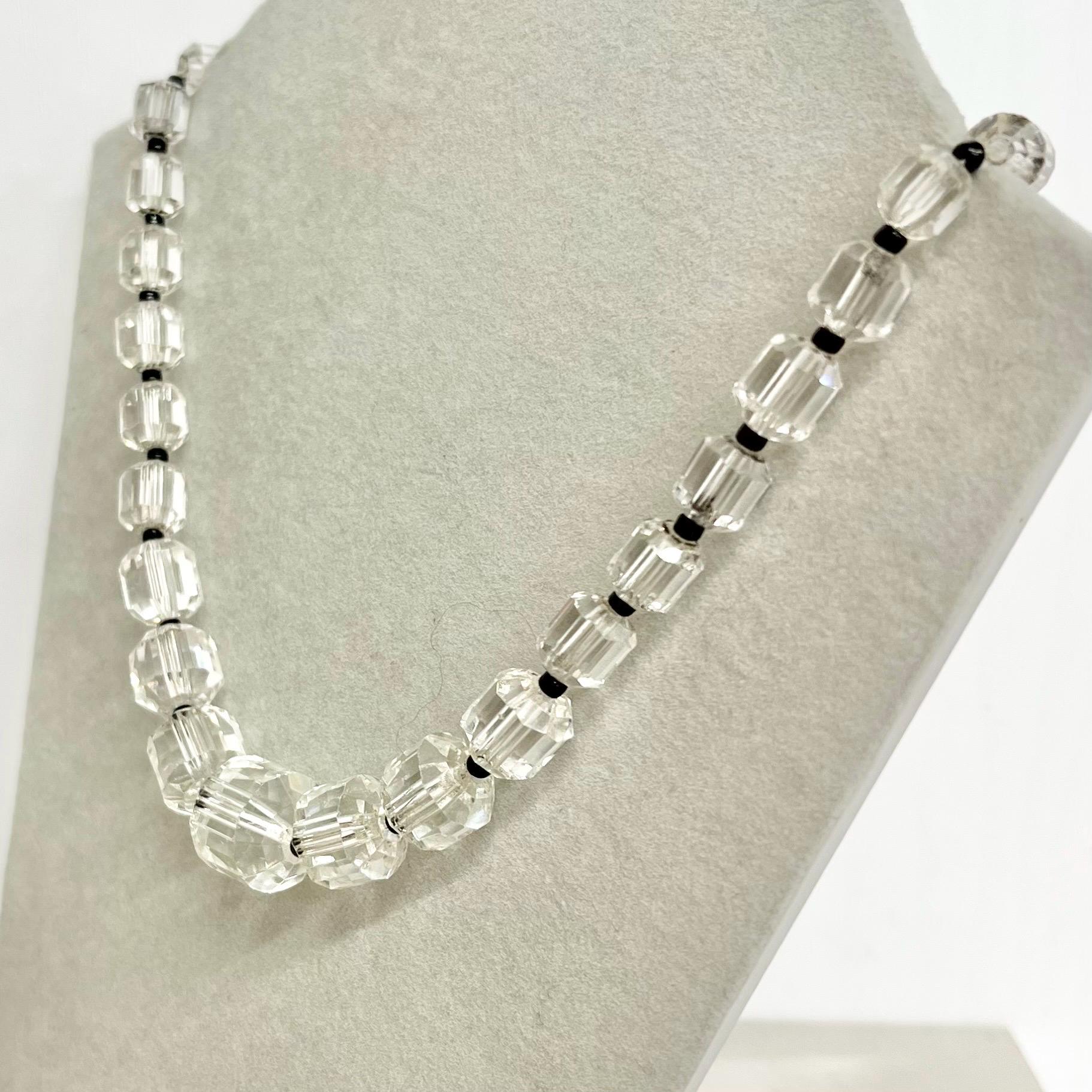 Art Deco 1930’s Clear Glass Graduated Barrel Beaded Necklace Excellent Quality Beads Vintage Jewellery 16” Long MillyOliverVintage