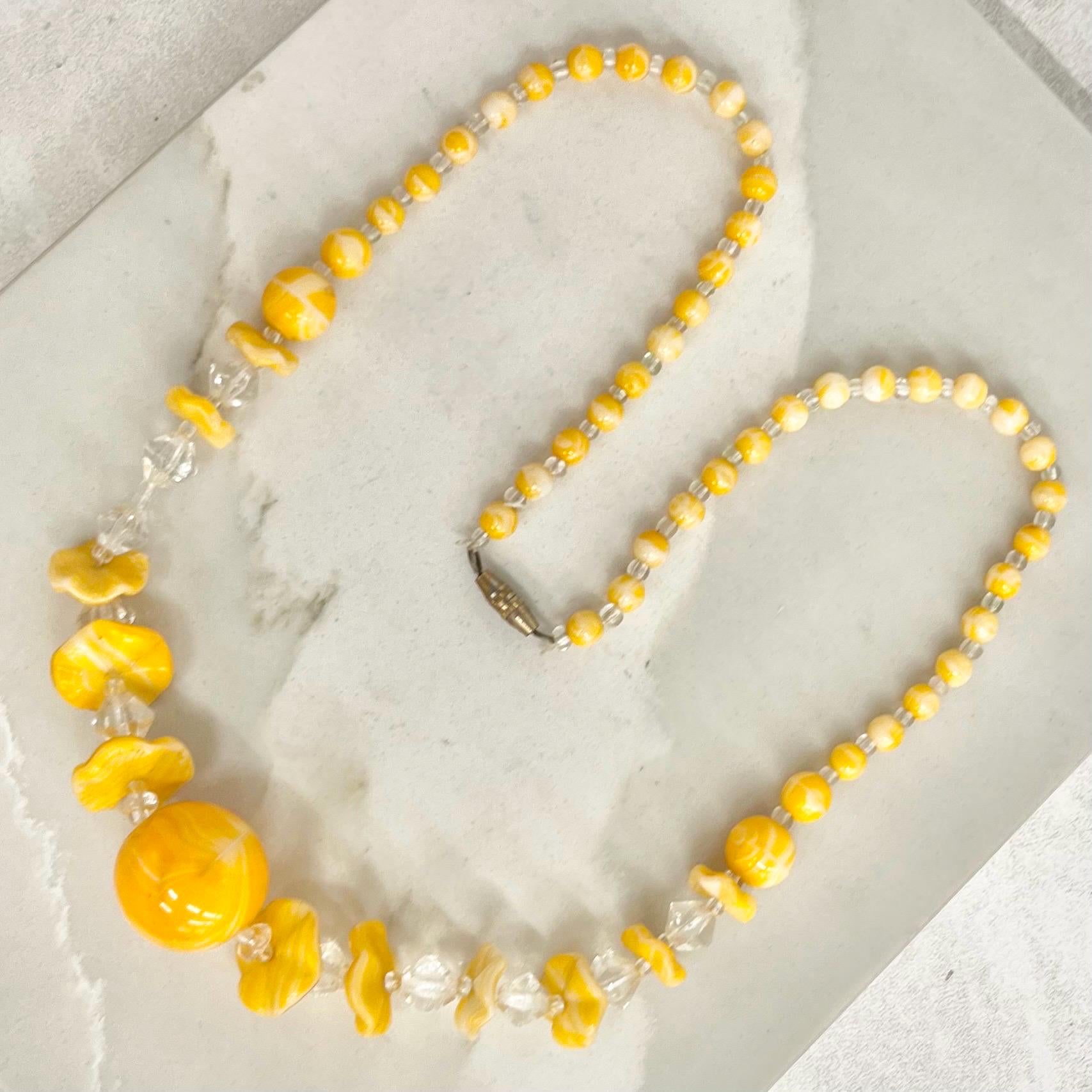 Vintage Art Deco Yellow Orange Necklace 20” Long : Czech Glass Beads MillyOliverVintage