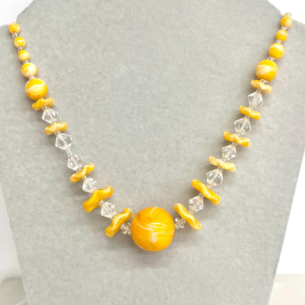 Vintage Art Deco Yellow Orange Necklace 20” Long : Czech Glass Beads MillyOliverVintage